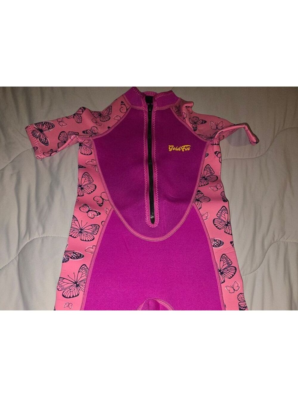 Goldfin Girls Wetsuit, Pink Butterfly, Size 4